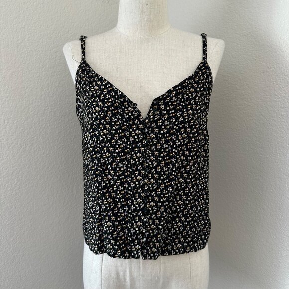 Madewell V Neck Camisole Button Up Spaghetti Straps Black & Floral Print 4 - Picture 2 of 11
